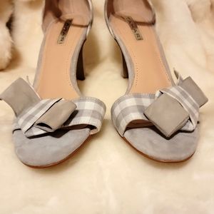 TAHARI NEWTON Gray Gingham Plaid Bow Stiletto Heel Size 7M